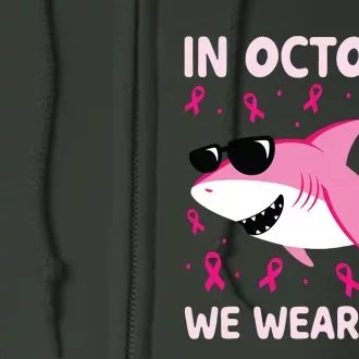 Shark In October We Wear Pink Breast Cancer Full Zip Hoodie