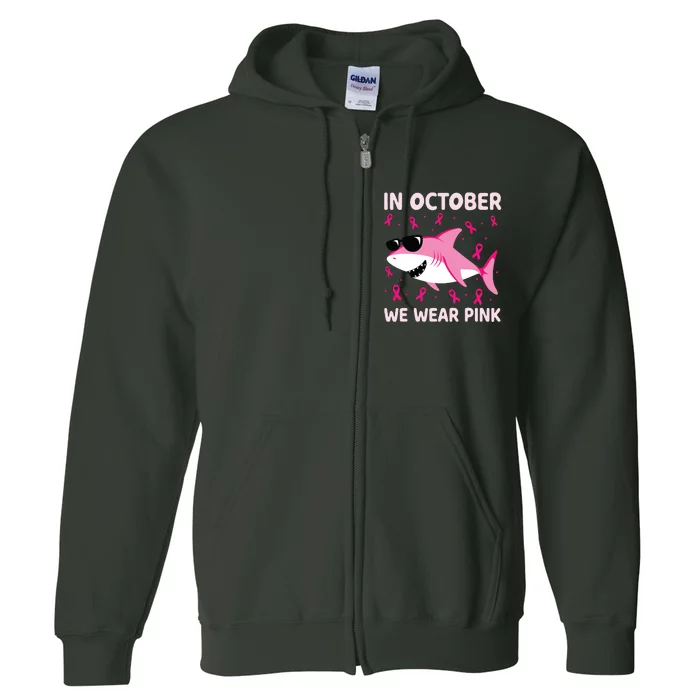 Shark In October We Wear Pink Breast Cancer Full Zip Hoodie