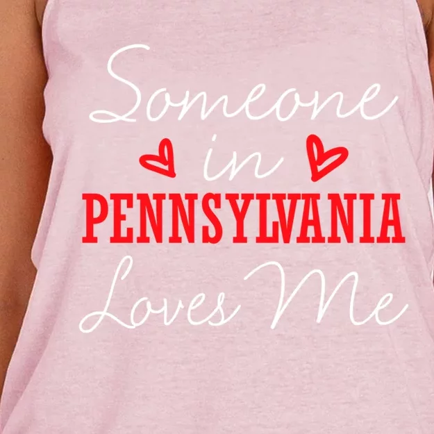 Someone In Pennsylvania Loves Me Relationship Couple Funny Gift Women's Knotted Racerback Tank