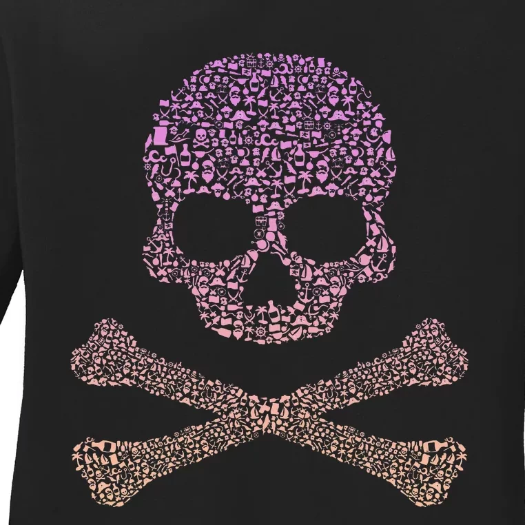 Silhouette Icon Pirate Skull & Crossbones Pirate Ladies Long Sleeve Shirt