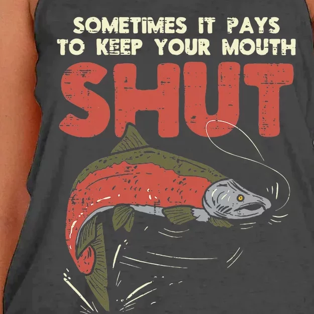 Sometimes It Pays Keep Mouth Shut Funny Fish Fishing Angler Women's Knotted Racerback Tank