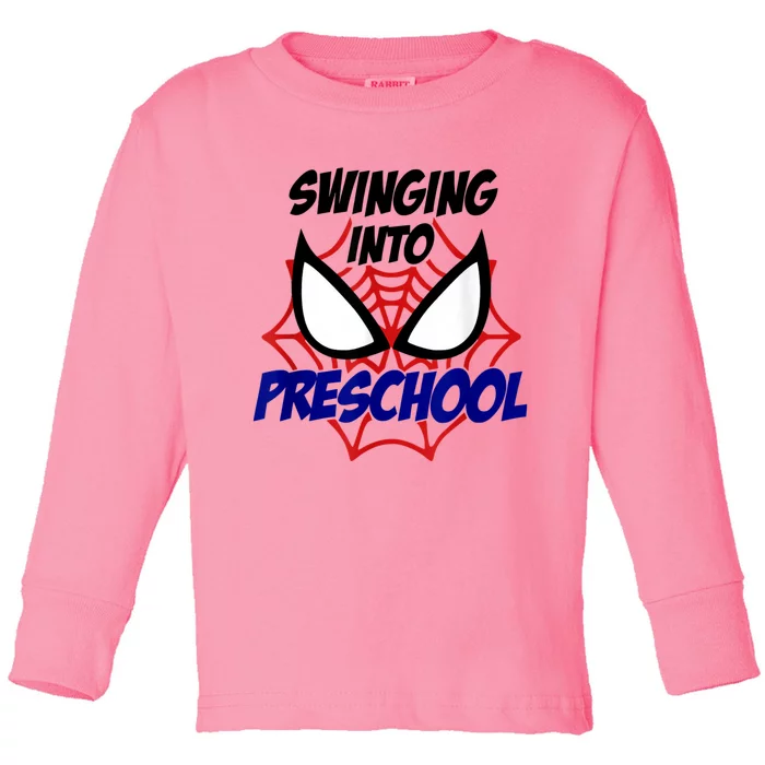 Swinging Into Preschool Shirt, Boys First Day Of PreK Toddler Long Sleeve Shirt