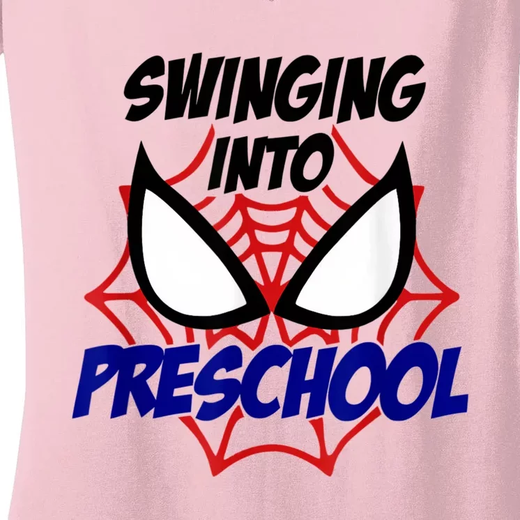 Swinging Into Preschool Shirt, Boys First Day Of PreK Women's V-Neck T-Shirt