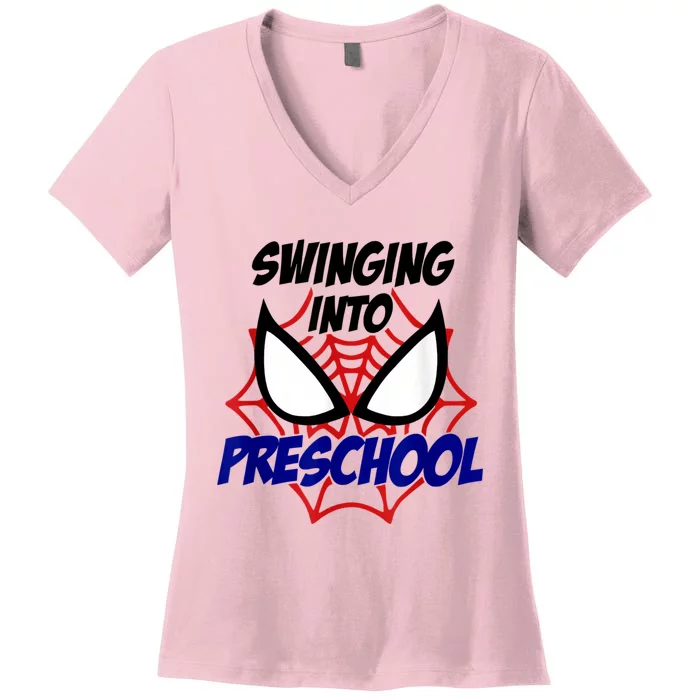 Swinging Into Preschool Shirt, Boys First Day Of PreK Women's V-Neck T-Shirt