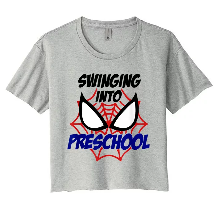 Swinging Into Preschool Shirt, Boys First Day Of PreK Women's Crop Top Tee