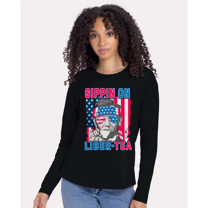 Sippin On Liberty 4th of July Abraham Lincoln Womens Cotton Relaxed Long Sleeve T-Shirt