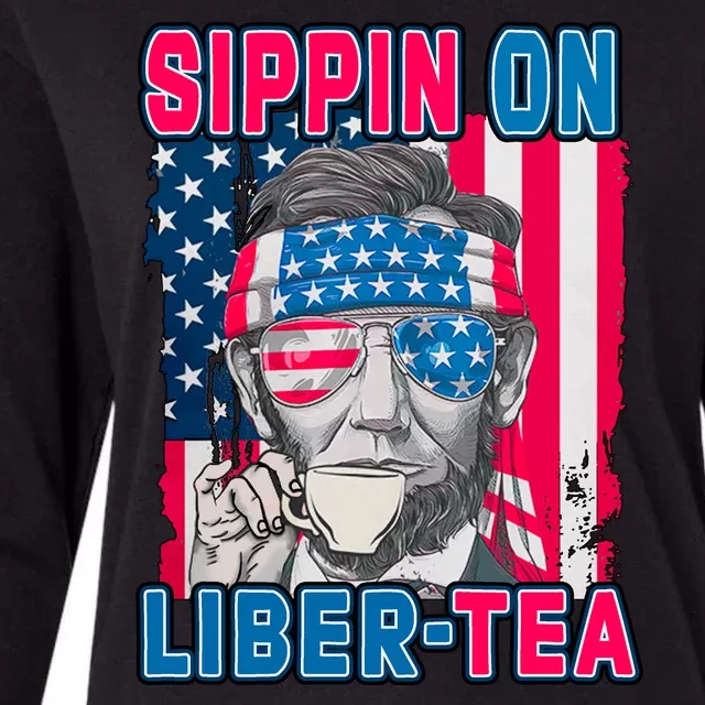 Sippin On Liberty 4th of July Abraham Lincoln Womens Cotton Relaxed Long Sleeve T-Shirt