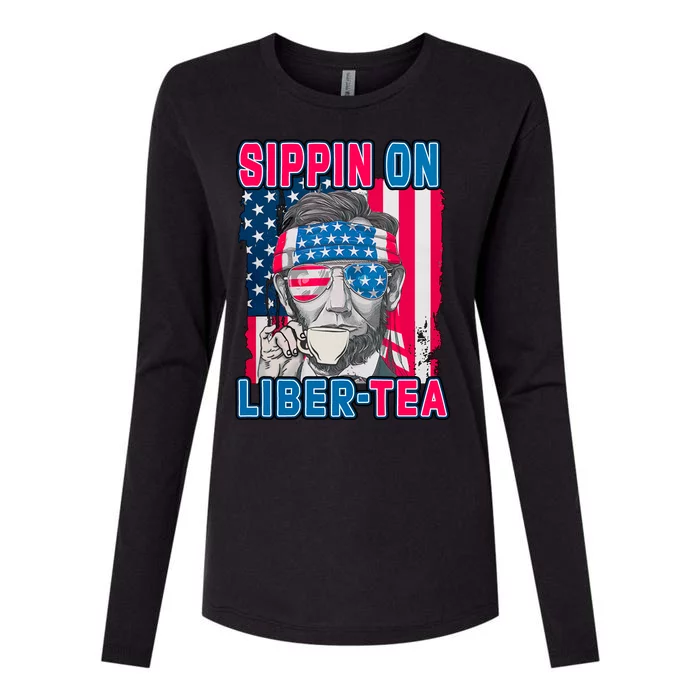 Sippin On Liberty 4th of July Abraham Lincoln Womens Cotton Relaxed Long Sleeve T-Shirt