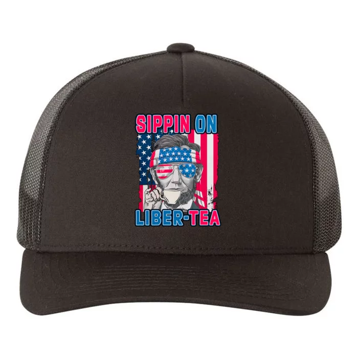 Sippin On Liberty 4th of July Abraham Lincoln Yupoong Adult 5-Panel Trucker Hat