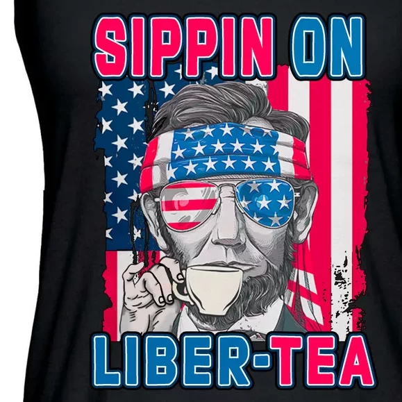 Sippin On Liberty 4th of July Abraham Lincoln Ladies Essential Flowy Tank