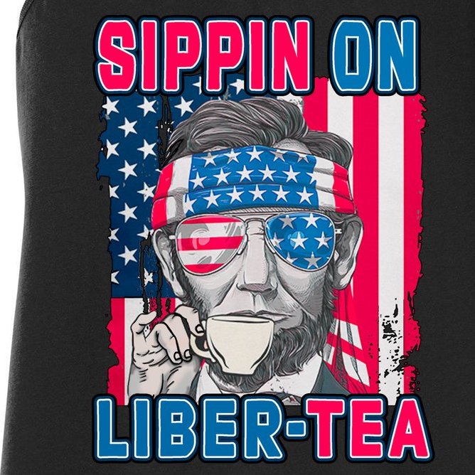 Sippin On Liberty 4th of July Abraham Lincoln Women's Racerback Tank