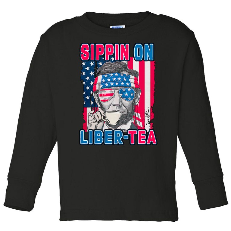 Sippin On Liberty 4th of July Abraham Lincoln Toddler Long Sleeve Shirt