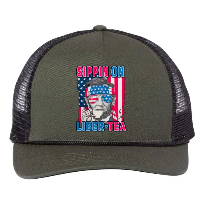 Sippin On Liberty 4th of July Abraham Lincoln Retro Rope Trucker Hat Cap