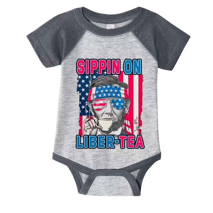 Sippin On Liberty 4th of July Abraham Lincoln Infant Baby Jersey Bodysuit