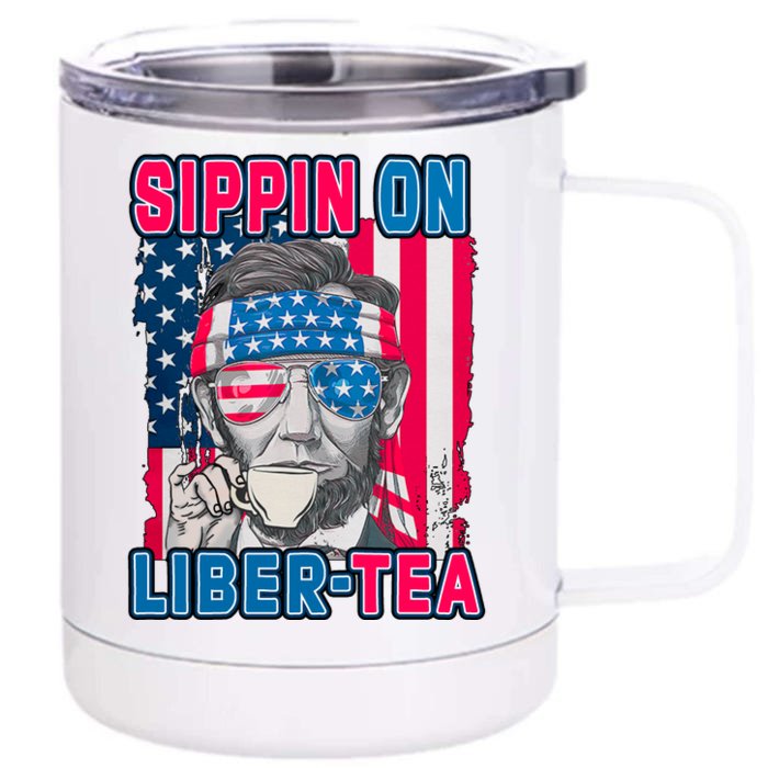 Sippin On Liberty 4th of July Abraham Lincoln Front & Back 12oz Stainless Steel Tumbler Cup