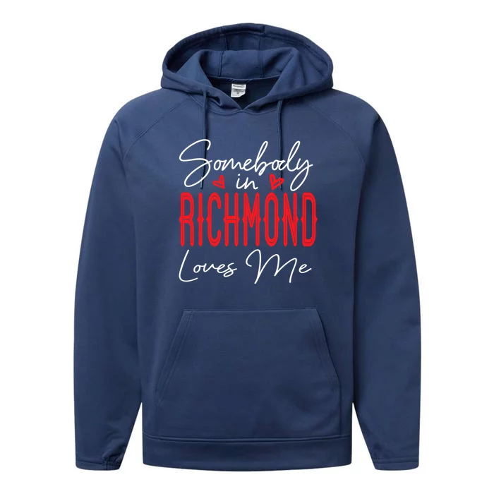 Somebody In Richmond Loves Me Virginia Relationship Matching Cute Gift Performance Fleece Hoodie