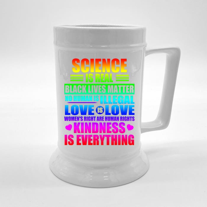 Science Is Real Black Lives Matter No Human Is Illegal Love Is Love Womens Righ Front & Back Beer Stein