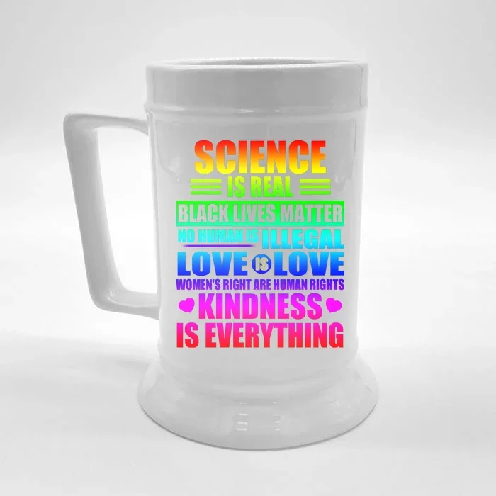 Science Is Real Black Lives Matter No Human Is Illegal Love Is Love Womens Righ Front & Back Beer Stein