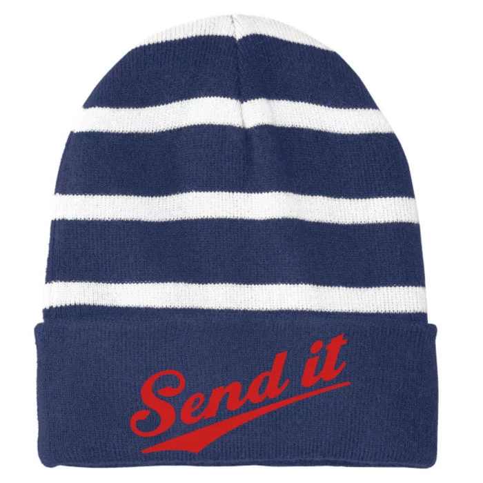 Sent It Red Logo Striped Beanie with Solid Band