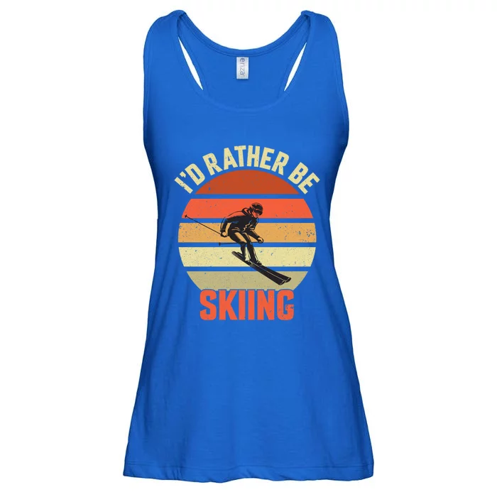 Skier Id Rather Be Skiing Ski Vintage Retro Sunset Meaningful Gift Ladies Essential Flowy Tank