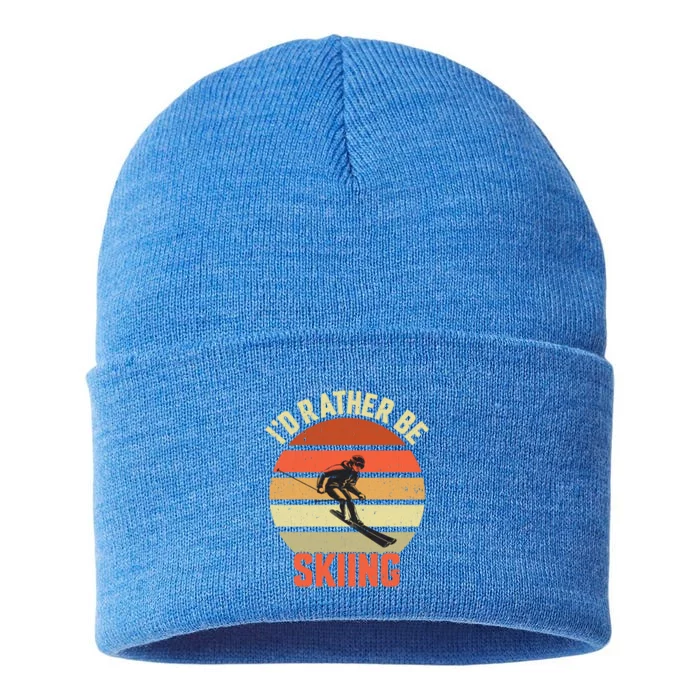 Skier Id Rather Be Skiing Ski Vintage Retro Sunset Meaningful Gift Sustainable Knit Beanie