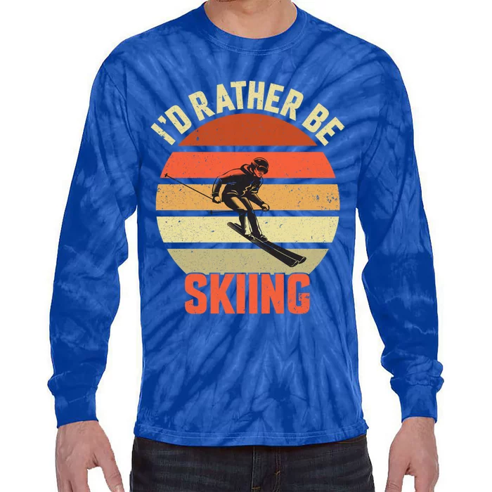 Skier Id Rather Be Skiing Ski Vintage Retro Sunset Meaningful Gift Tie-Dye Long Sleeve Shirt