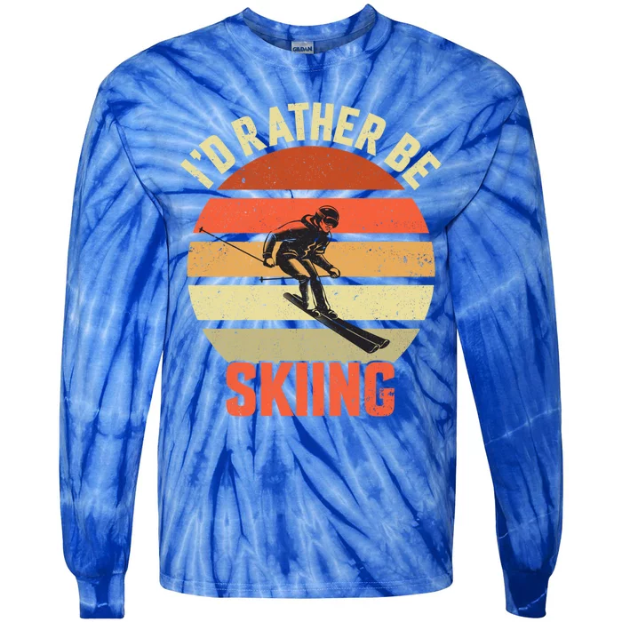 Skier Id Rather Be Skiing Ski Vintage Retro Sunset Meaningful Gift Tie-Dye Long Sleeve Shirt