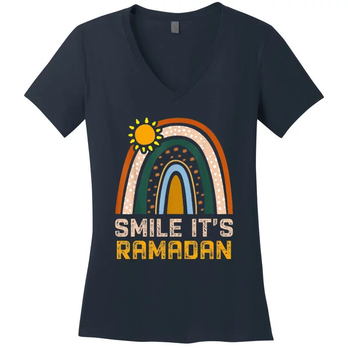 Smile Its Ramadan Muslim Eid Mubarak Islamic Ramadan Women's V-Neck T-Shirt