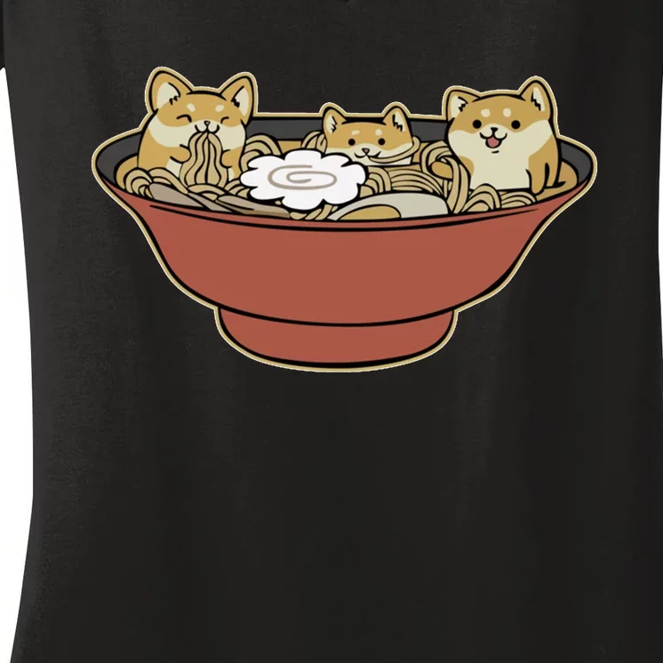 Shiba Inu Ramen Bowl Cute Japanese Kawaii Dog Ramen Lovers Women's V-Neck T-Shirt