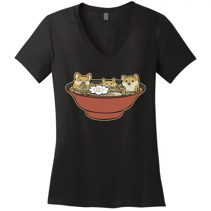 Shiba Inu Ramen Bowl Cute Japanese Kawaii Dog Ramen Lovers Women's V-Neck T-Shirt