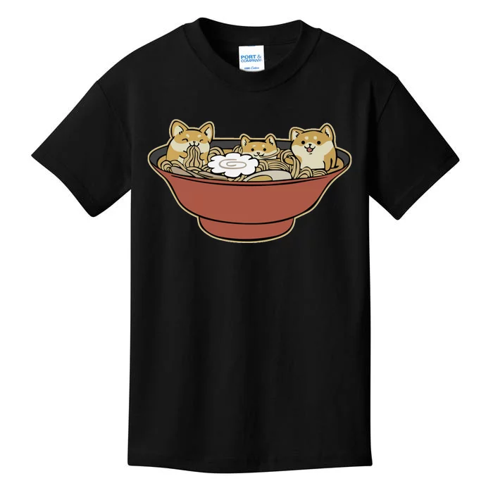 Shiba Inu Ramen Bowl Cute Japanese Kawaii Dog Ramen Lovers Kids T-Shirt