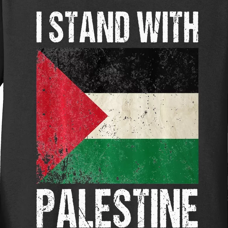 support i stand with palestine free palestine flag arabic Kids Long Sleeve Shirt