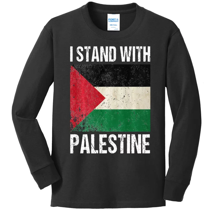 support i stand with palestine free palestine flag arabic Kids Long Sleeve Shirt