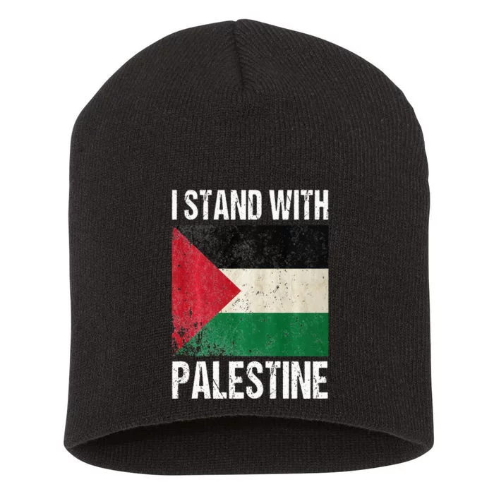 support i stand with palestine free palestine flag arabic Short Acrylic Beanie