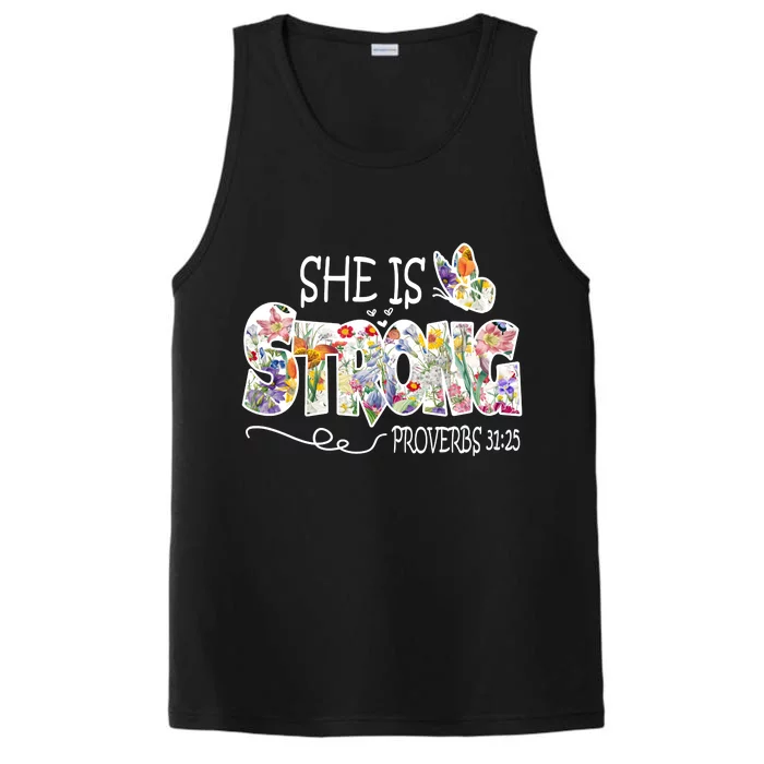 She Is Strong Proverbs 31:25 Bible Verse Performance Tank