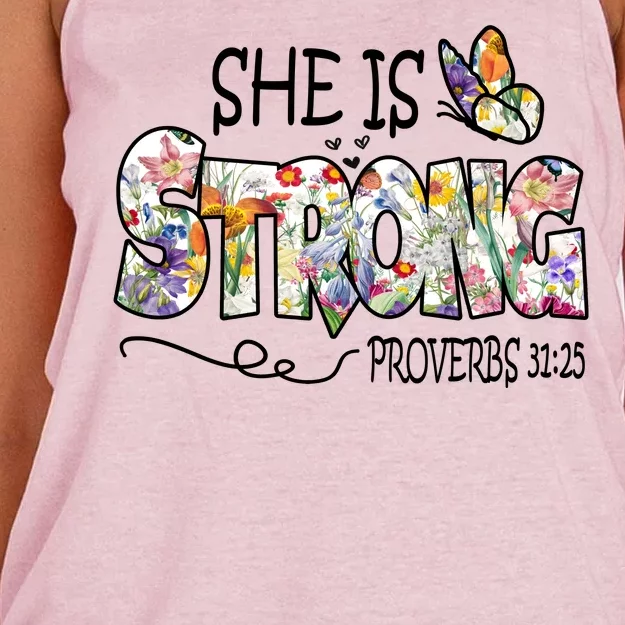 She Is Strong Proverbs 31:25 Bible Verse Women's Knotted Racerback Tank