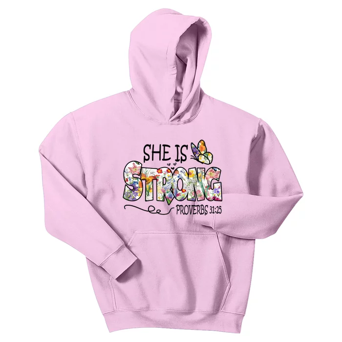 She Is Strong Proverbs 31:25 Bible Verse Kids Hoodie