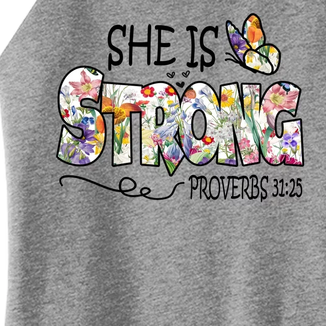 She Is Strong Proverbs 31:25 Bible Verse Women’s Perfect Tri Rocker Tank