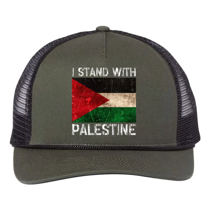 Support I Stand With Palestine Free Palestine Flag Retro Rope Trucker Hat Cap