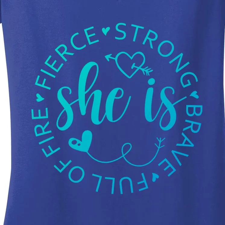 She Is Strong Fierce Brave Full Of Fire Feminist Strong Gift Women's V-Neck T-Shirt