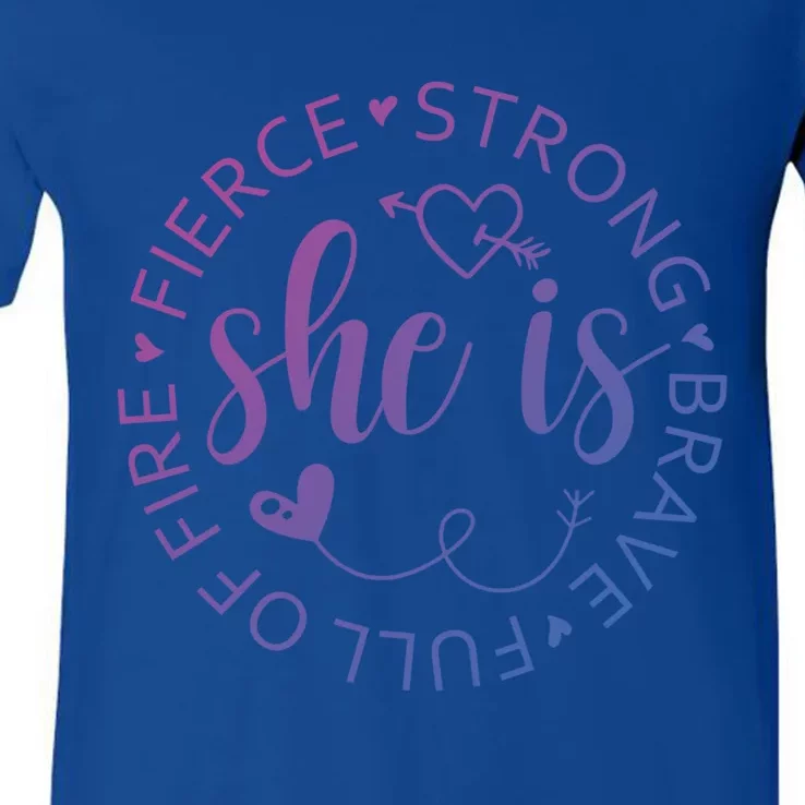 She Is Strong Fierce Brave Full Of Fire Feminist Strong Gift V-Neck T-Shirt