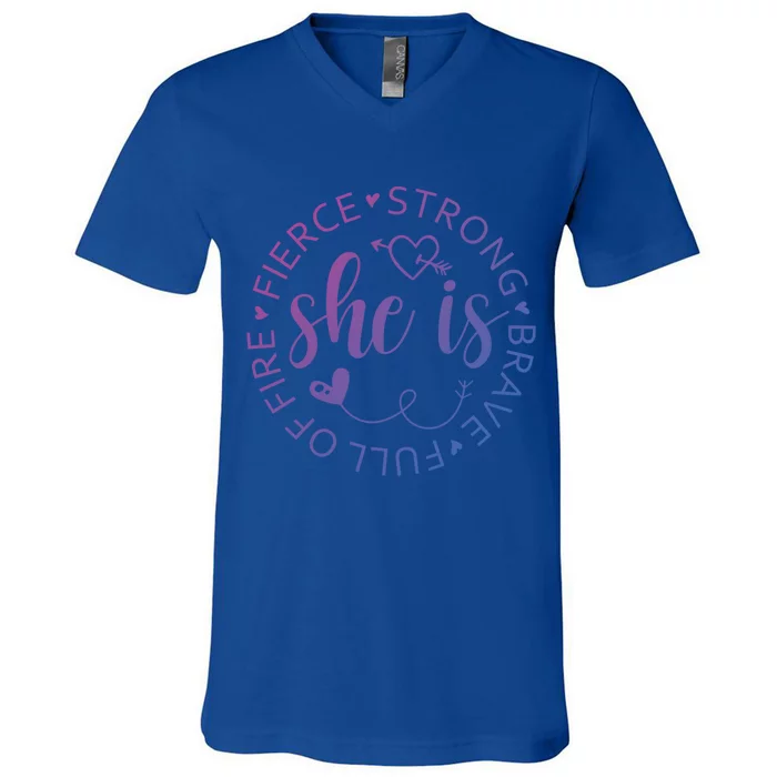 She Is Strong Fierce Brave Full Of Fire Feminist Strong Gift V-Neck T-Shirt