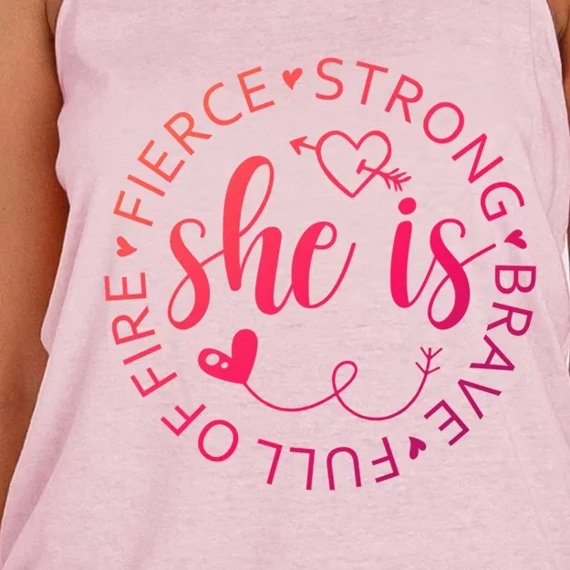 She Is Strong Fierce Brave Full Of Fire Feminist Strong Gift Women's Knotted Racerback Tank