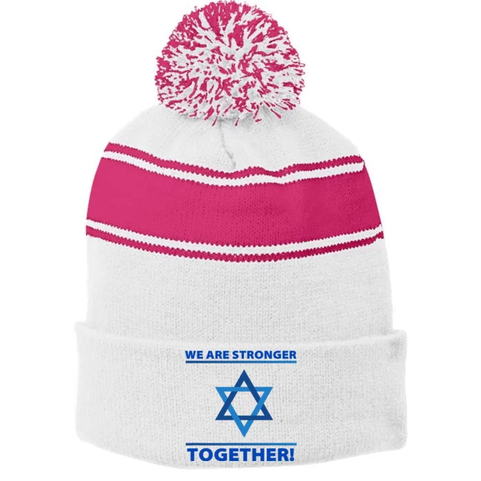 Support Israel Stronger Together Jewish David Star Stripe Pom Pom Beanie