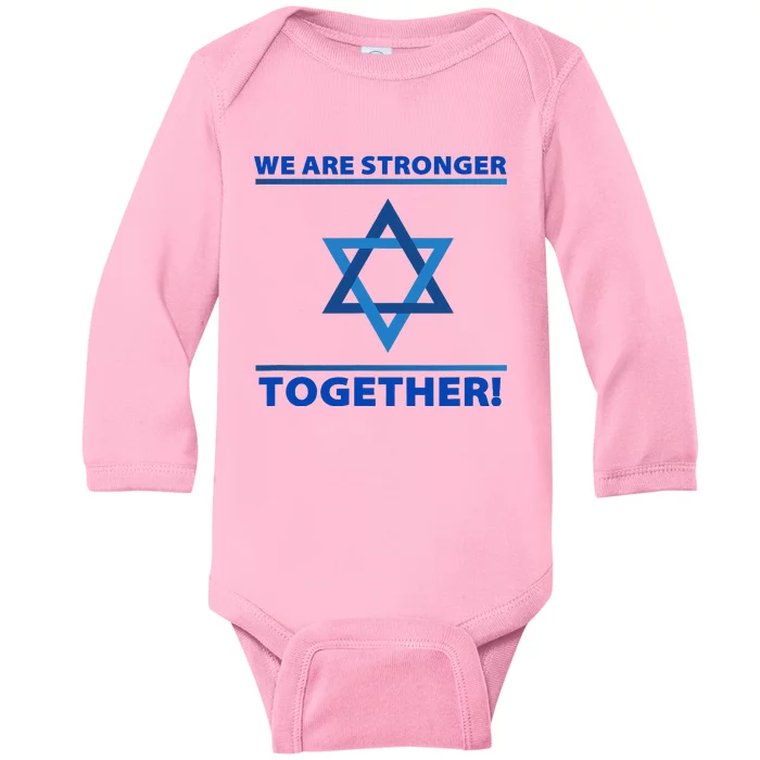 Support Israel Stronger Together Jewish David Star Baby Long Sleeve Bodysuit