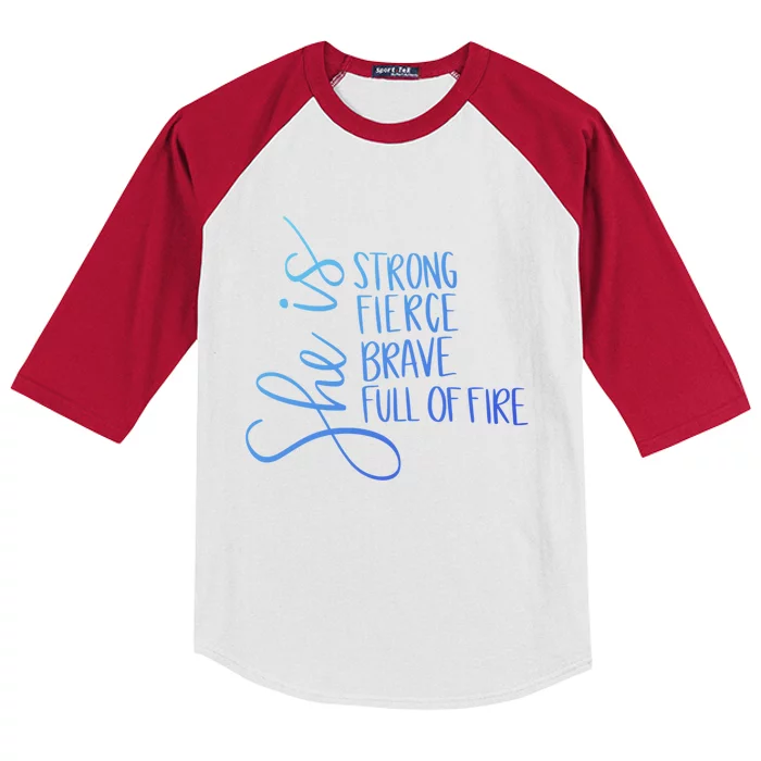 She Is Strong She Is Brave Cool Gift Kids Colorblock Raglan Jersey