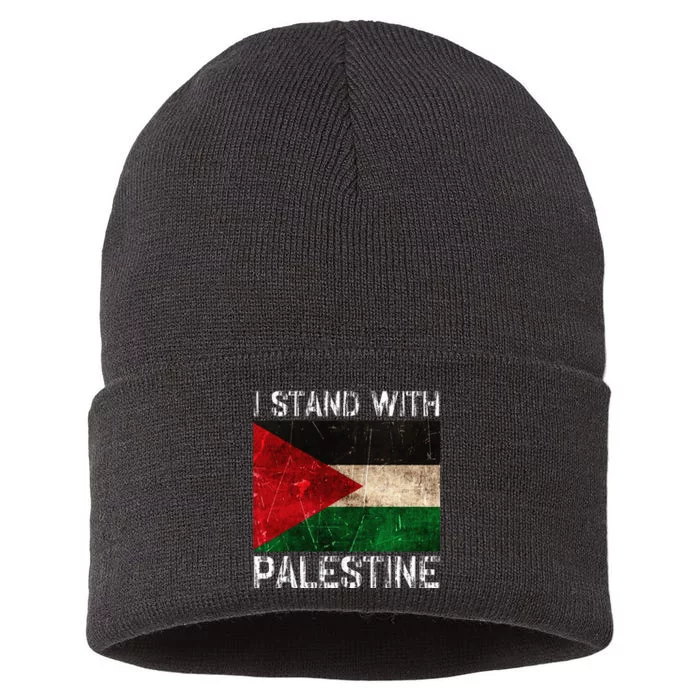 Support I Stand With Palestine Free Palestine Flag Arabic Sustainable Knit Beanie