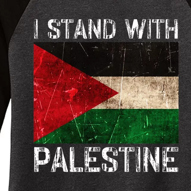 Support I Stand With Palestine Free Palestine Flag Arabic Women's Tri-Blend 3/4-Sleeve Raglan Shirt