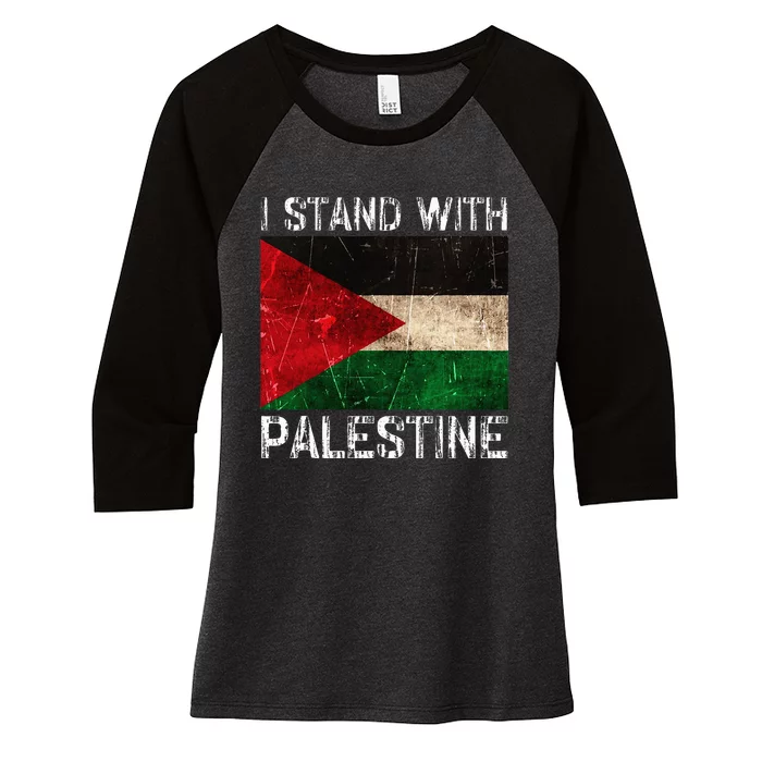 Support I Stand With Palestine Free Palestine Flag Arabic Women's Tri-Blend 3/4-Sleeve Raglan Shirt