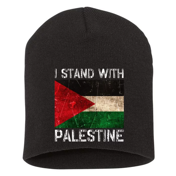 Support I Stand With Palestine Free Palestine Flag Arabic Short Acrylic Beanie